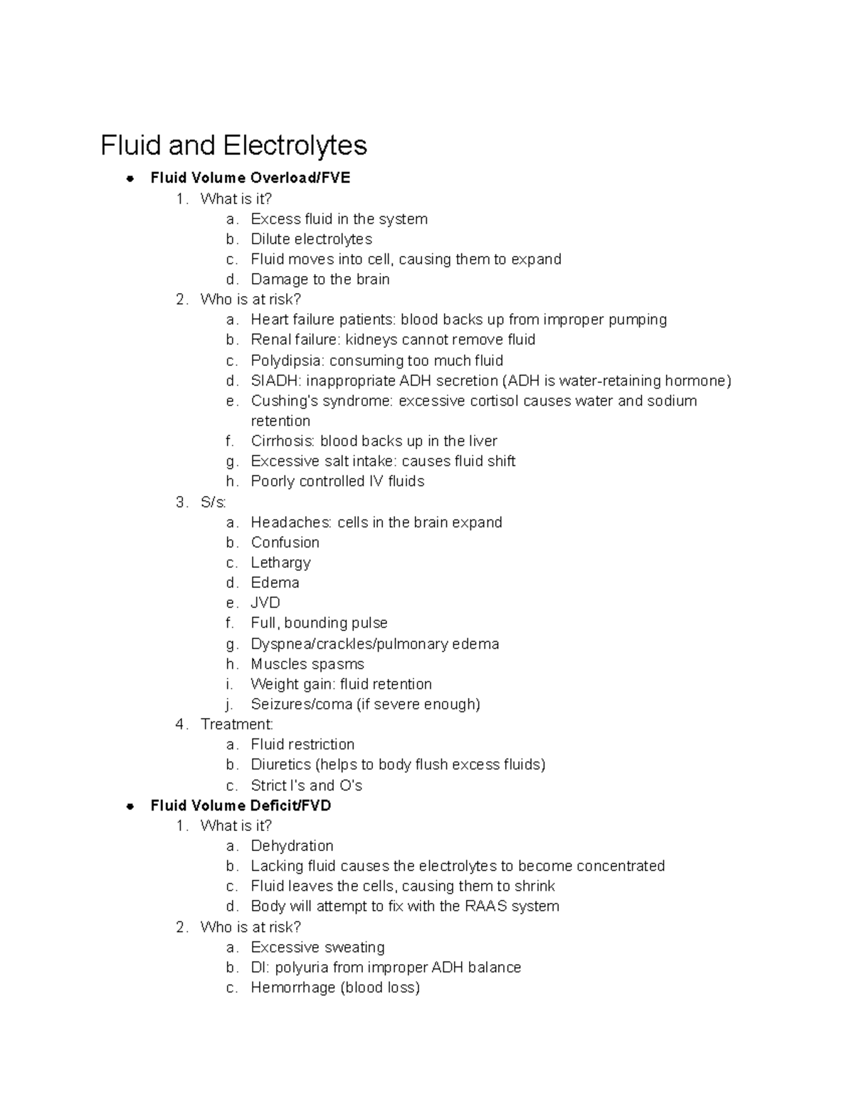 Fluid and Electrolytes Patho Packet Fluid and Electrolytes Fluid