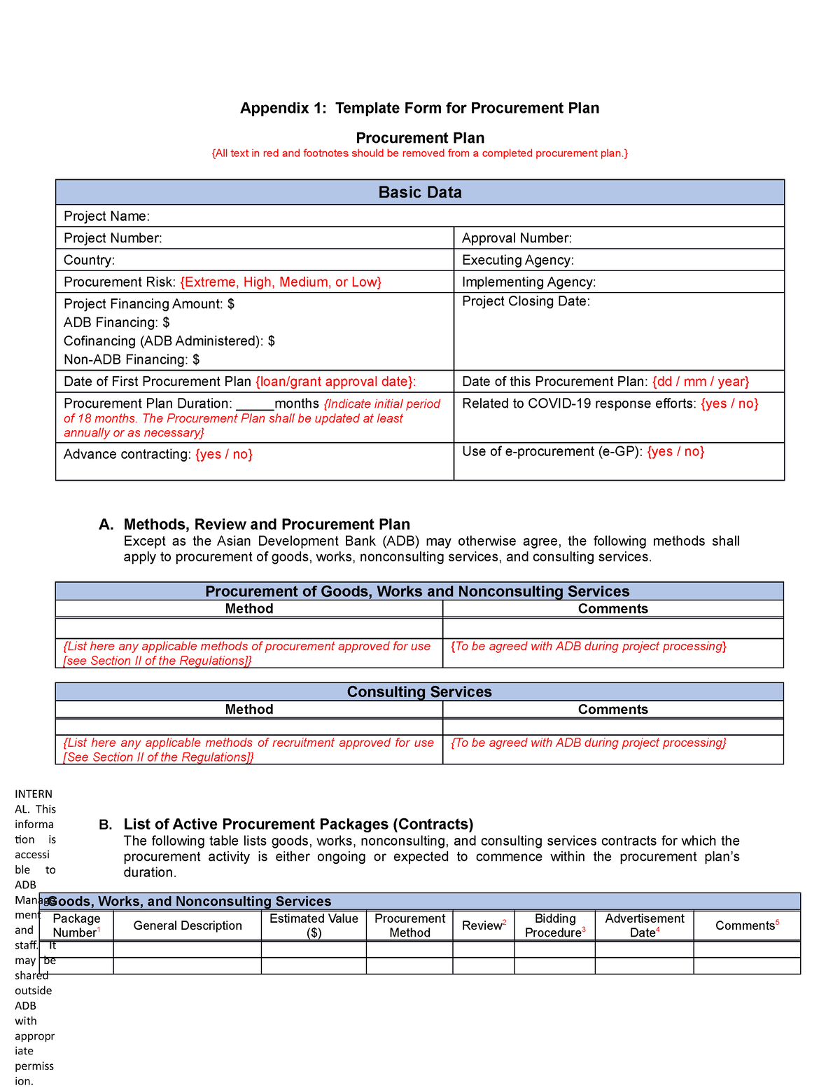 Procurement plan template spp5 202106 - Appendix 1: Template Form for ...