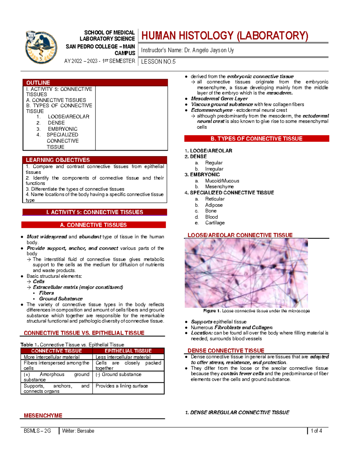 Histo LAB - Activity 5 Copy - LABORATORY SCIENCE HUMAN HISTOLOGY ...