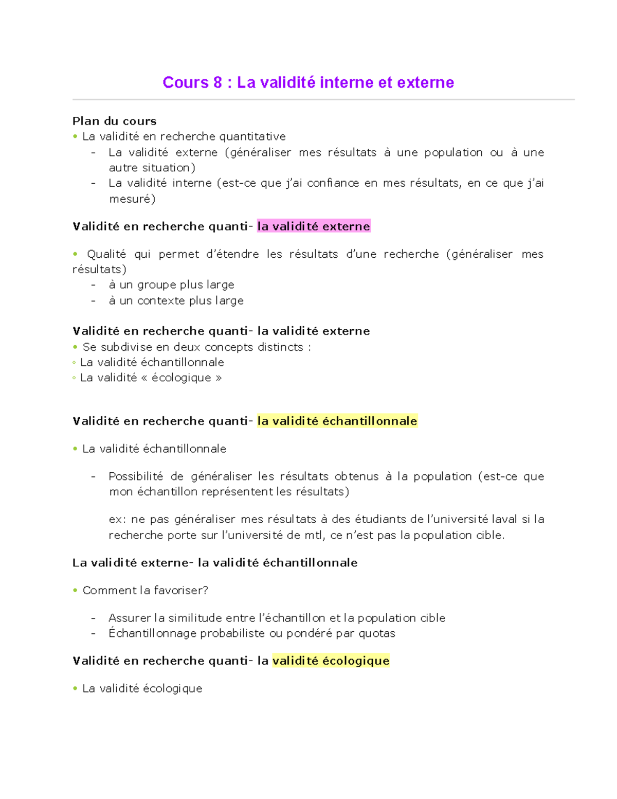 Cours 8 La validité interne et