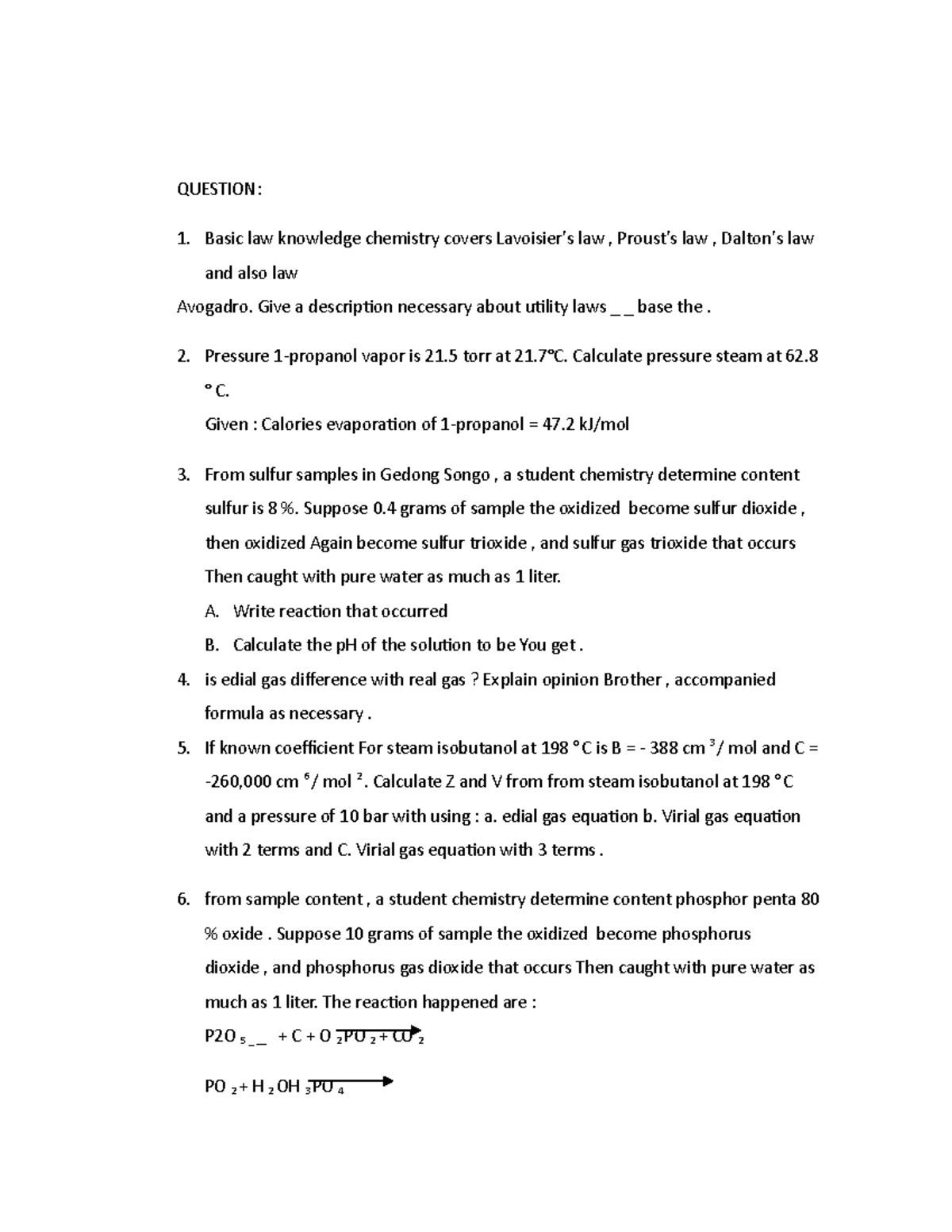 Determine content phosphor penta 80 % oxide - QUESTION: Basic law ...