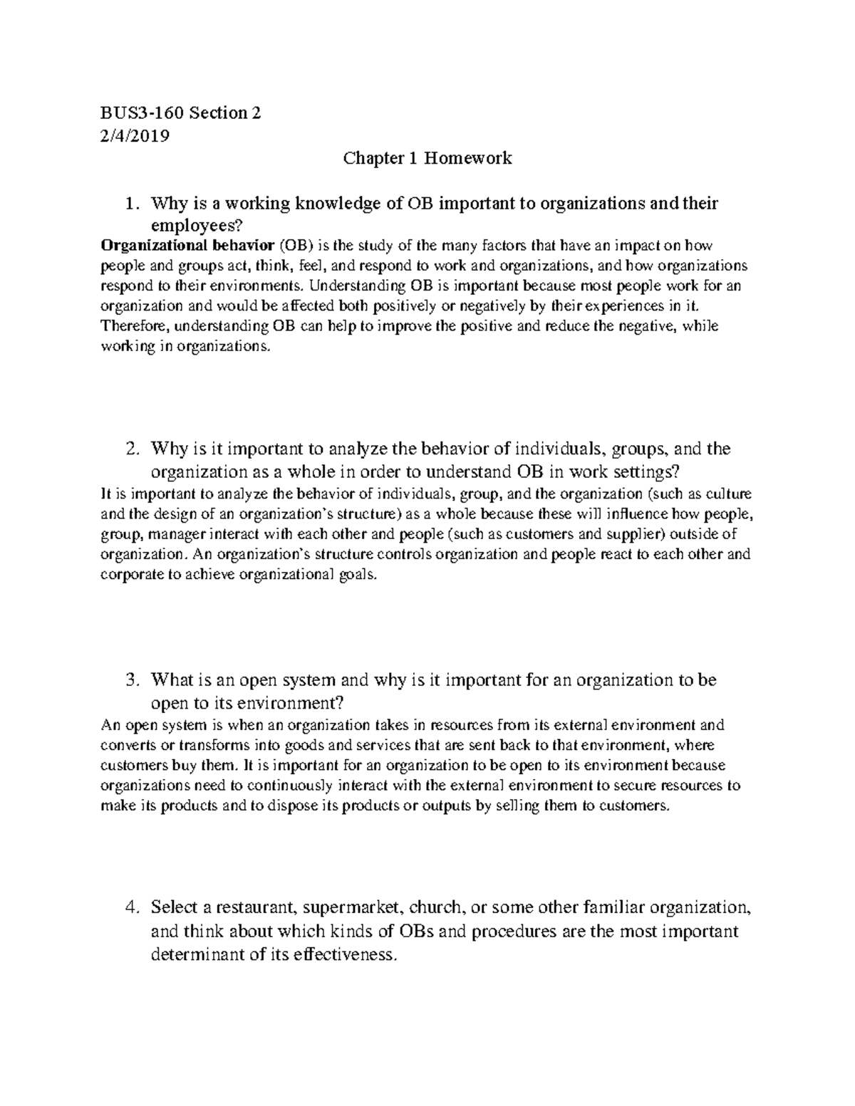 Chapter 1 Homework - Assignment For This Class. - BUS3-160 Section 2 2 ...