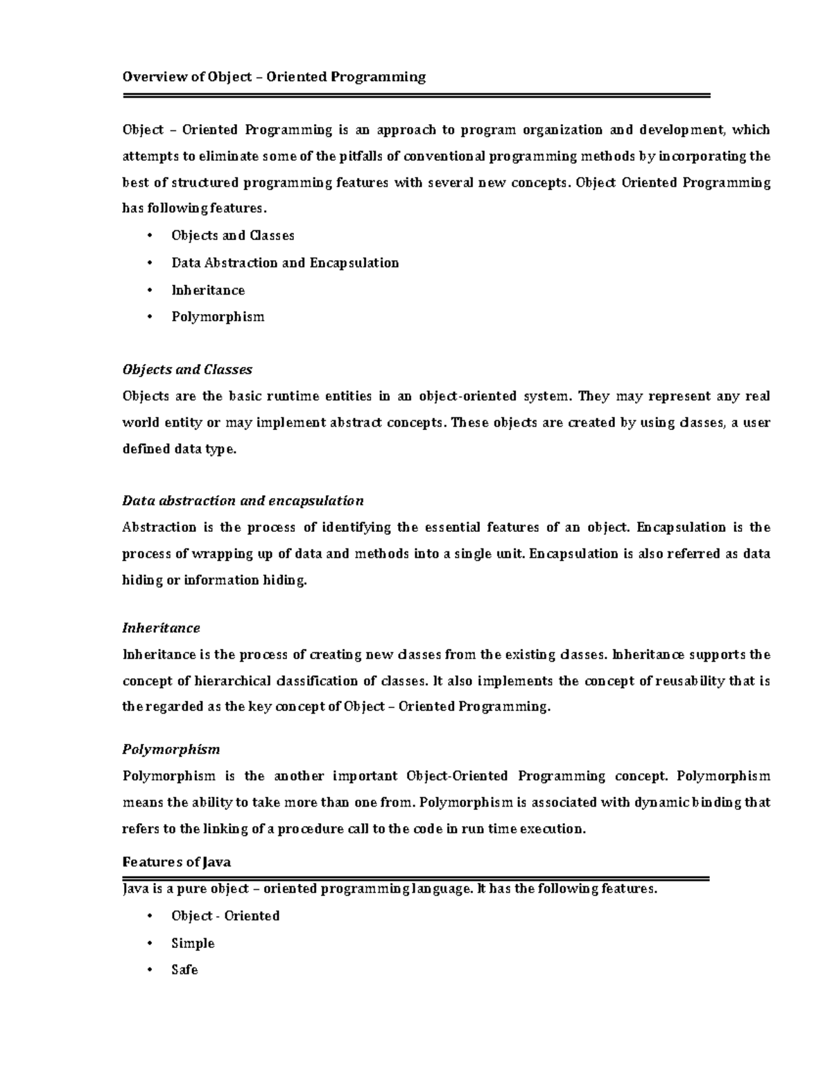 Overview of Object – Oriented Programming - Overview of Object ...