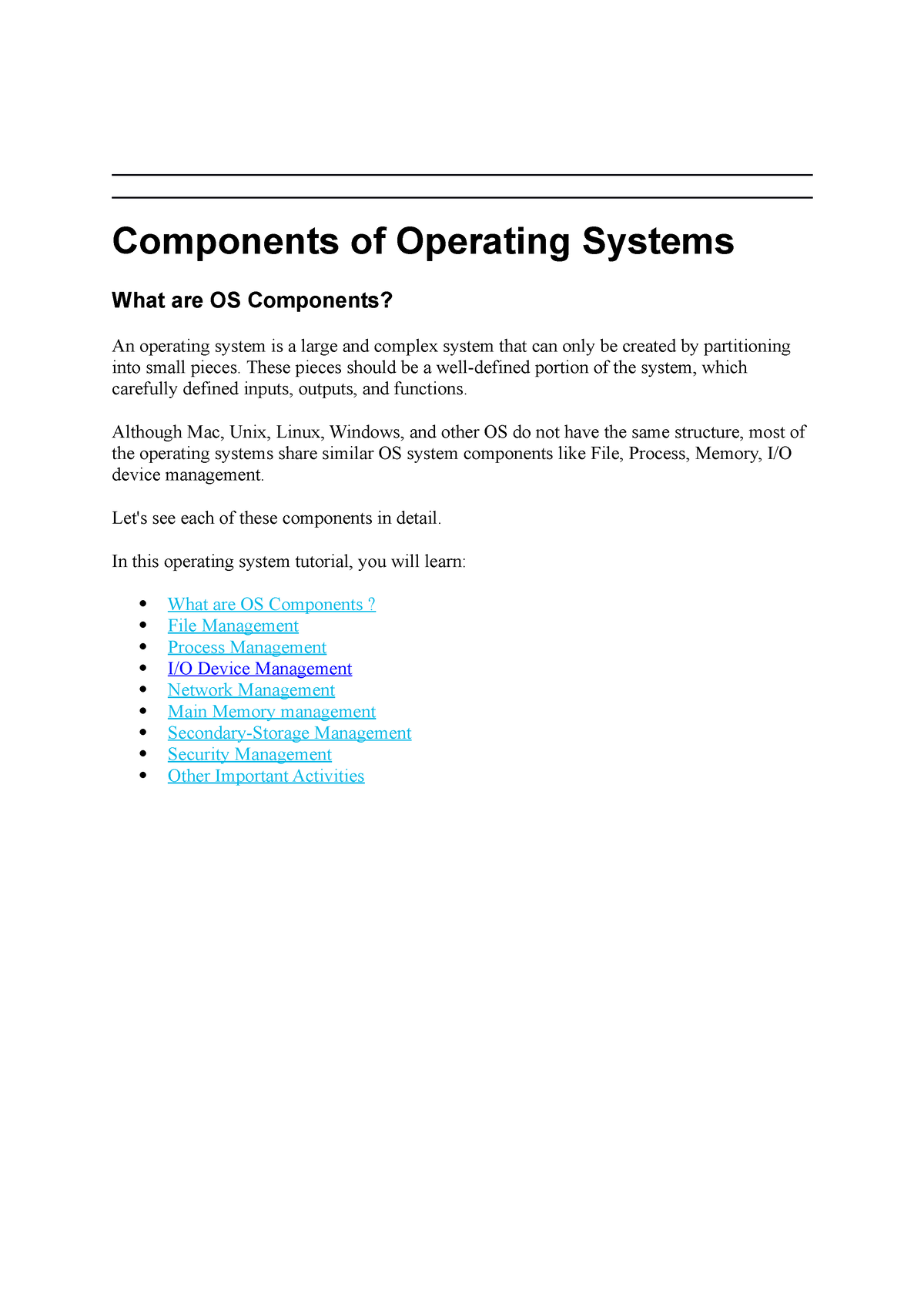 Components of Operating System 1 Components of Operating Systems What