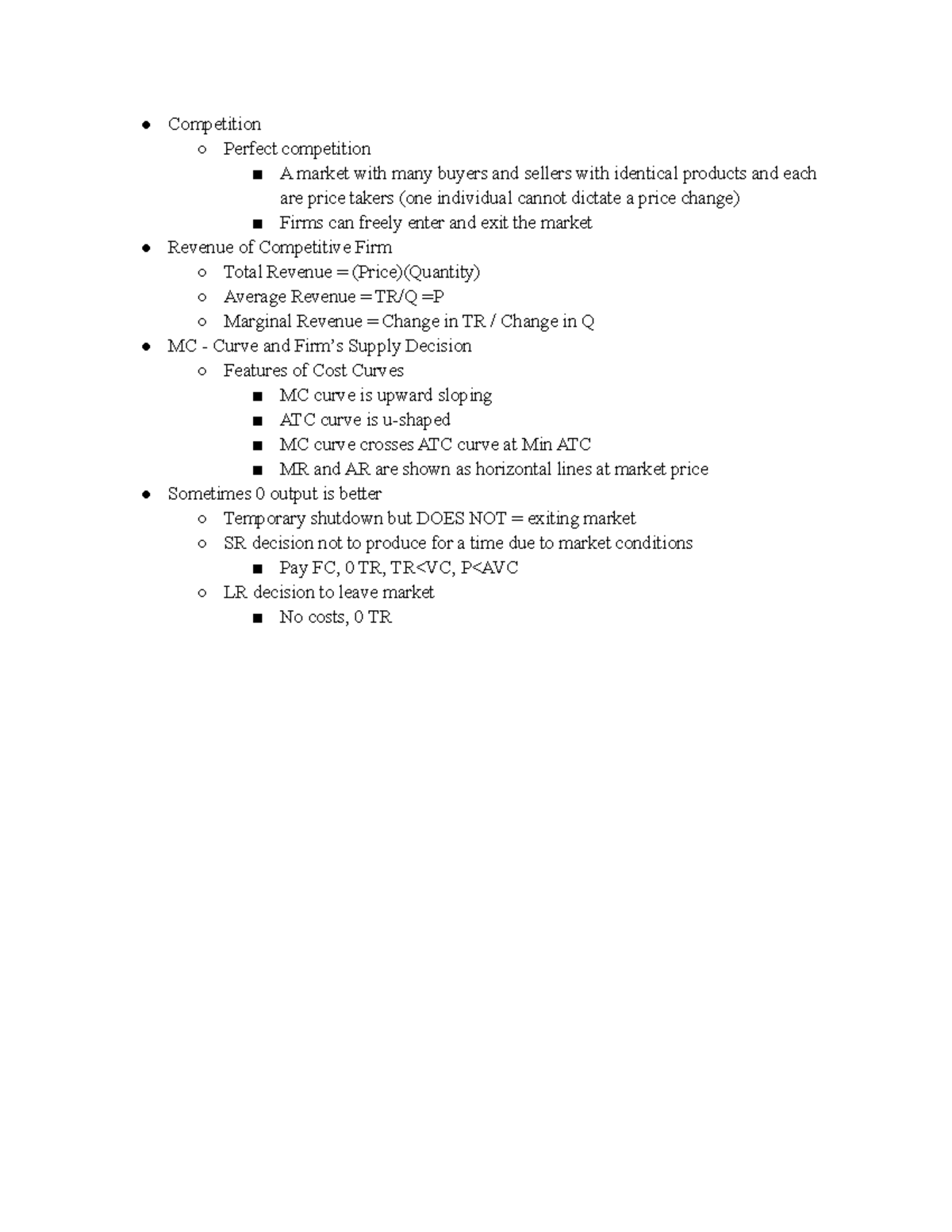 Micro Chapter 14 - Lecture notes 14 - Competition Perfect competition A ...