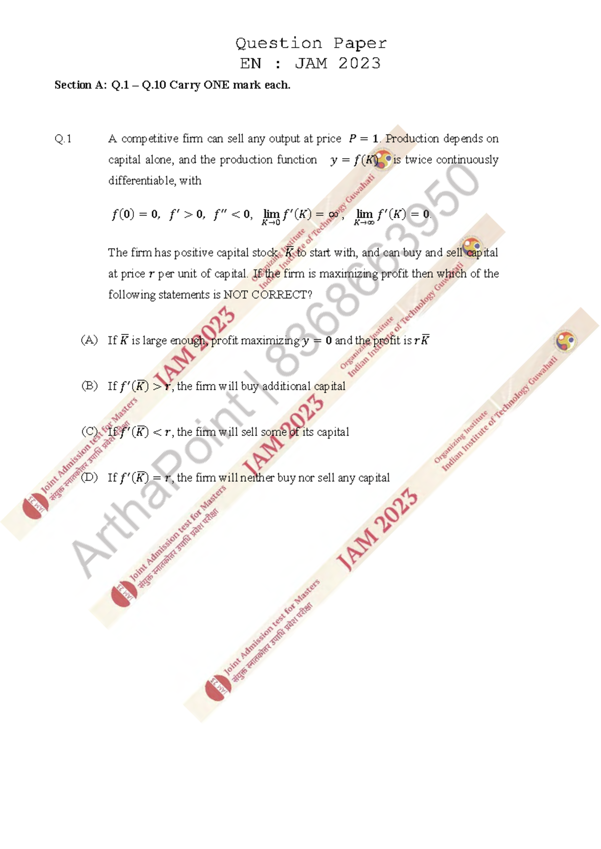 EN QP Contest - Section A: Q – Q Carry ONE mark each. Q A competitive ...