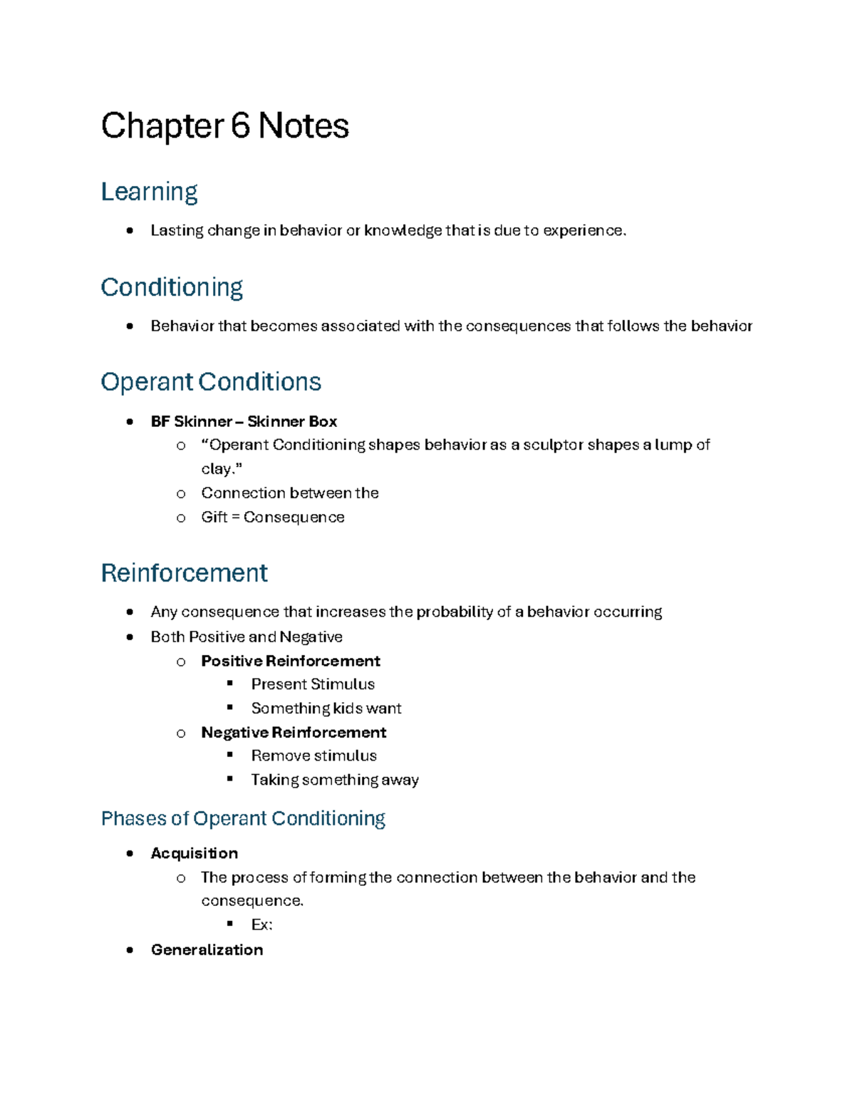 Gen Psych- Chp 6 Notes - Learning and Conditioning - Chapter 6 Notes ...