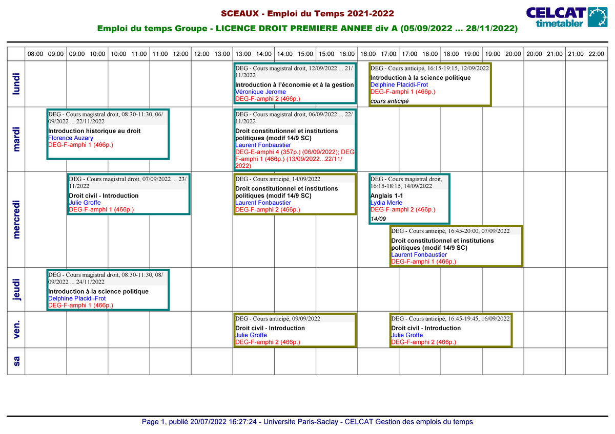 cours cm droit L1 SCEAUX Emploi du Temps 2021 Emploi du temps Groupe LICENCE DROIT