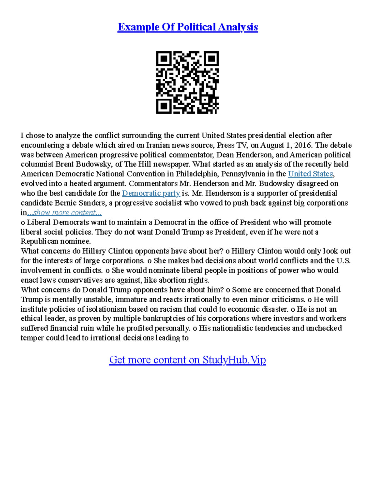 Example Analysis Essay - Example Of Political Analysis I chose to ...