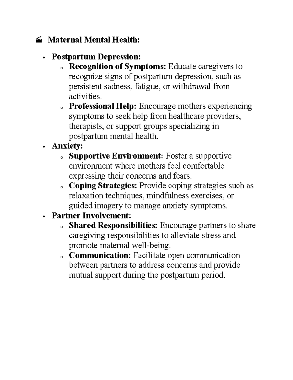MCN 4 MH - Maternal Mental Health: Focus: Addressing postpartum ...