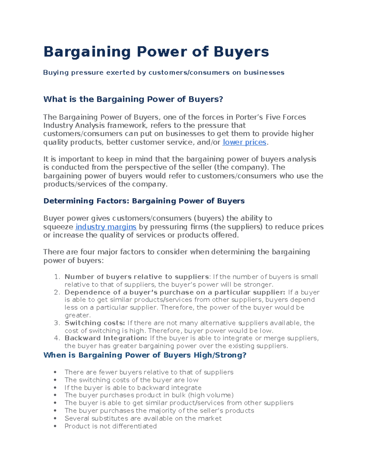 Bargaining Power of Buyers - It is important to keep in mind that the ...