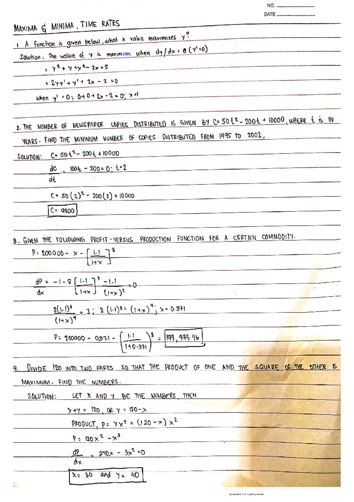 Maxima Minima TIME Rates - Basbas 2 - Calculus 1 - Studocu