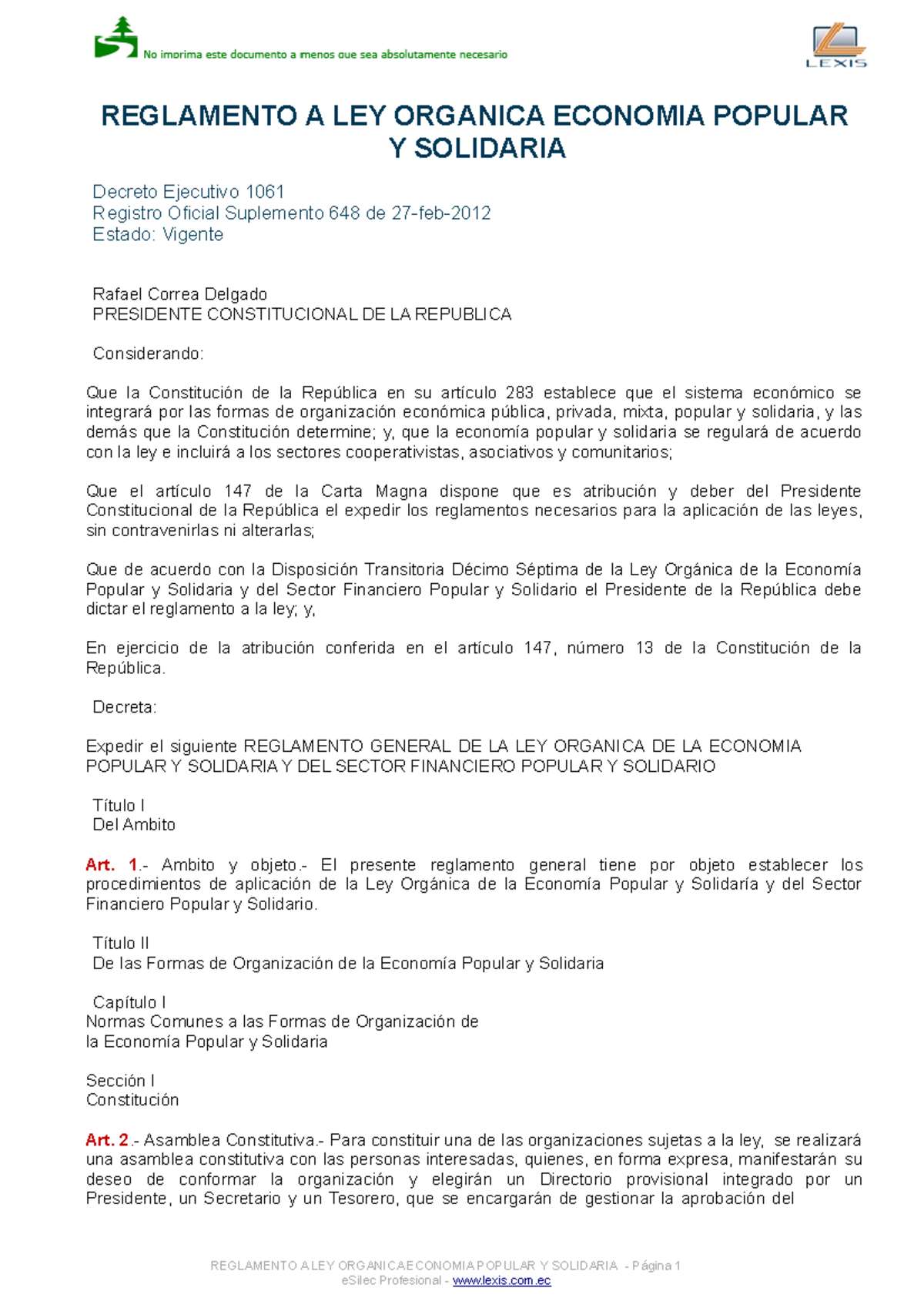 Reglamento a ley organica economia popular y solidaria - REGLAMENTO A ...