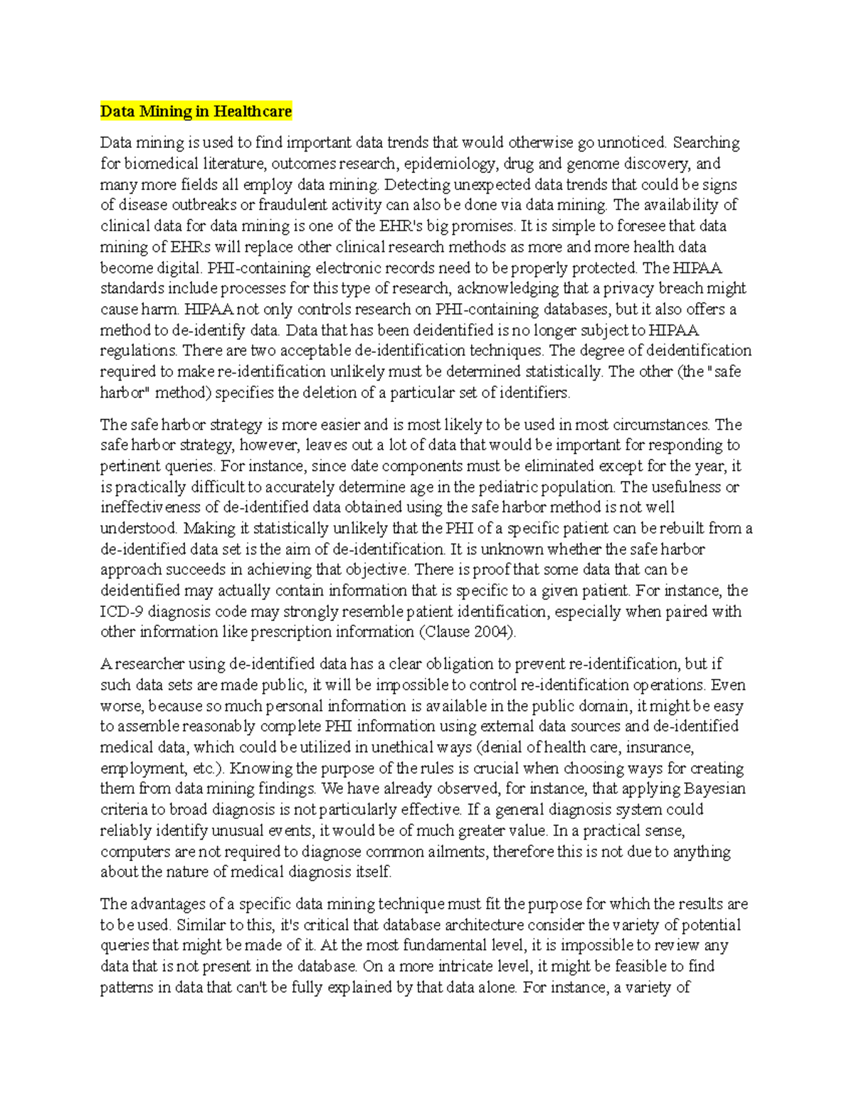 Data Mining in Healthcare Searching for biomedical literature