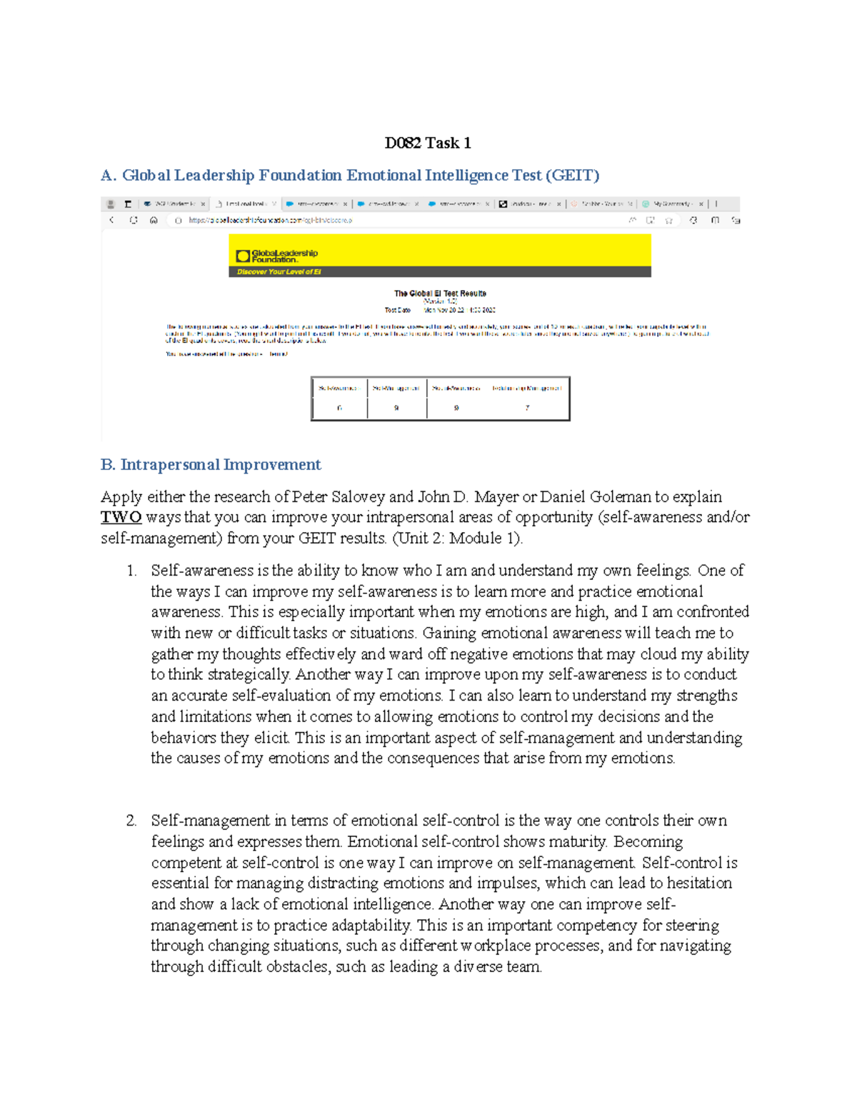 D082 Task 1 - No Revisions Needed - D082 Task 1 A. Global Leadership ...