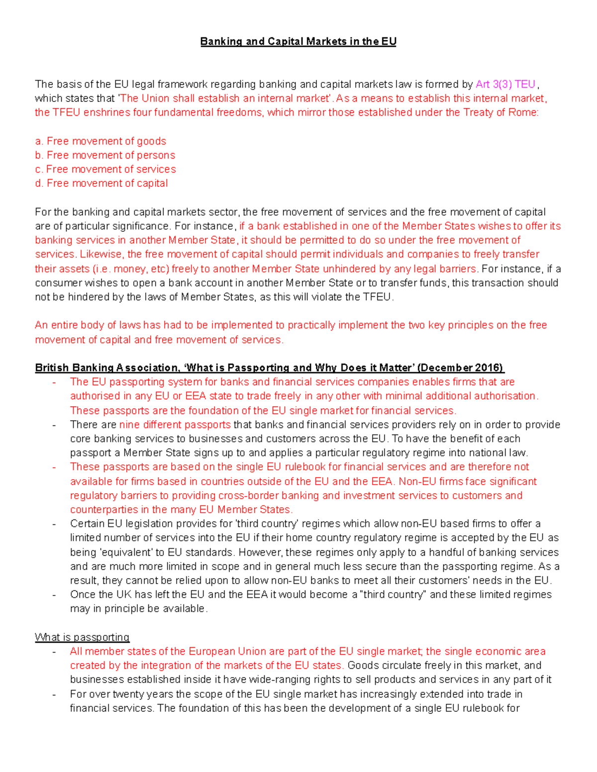 Banking and Capital Markets in the EU - As a means to establish this ...