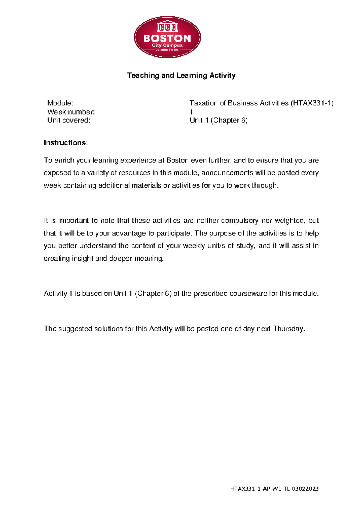 HTAX331-1-Week1-Unit1-Chapter 6-post2 - HTAX331-1-AP-W1-TL- Teaching ...