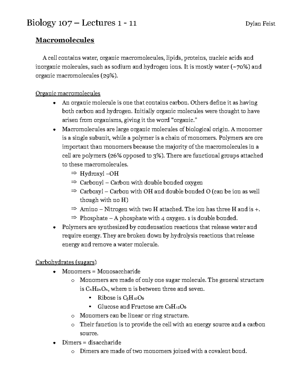 BIOL 107 Mike NOTES Lecture 1-11 - Biol107 - C ( 4 ( 6 4 ( ( 6 Y Y . Y ...