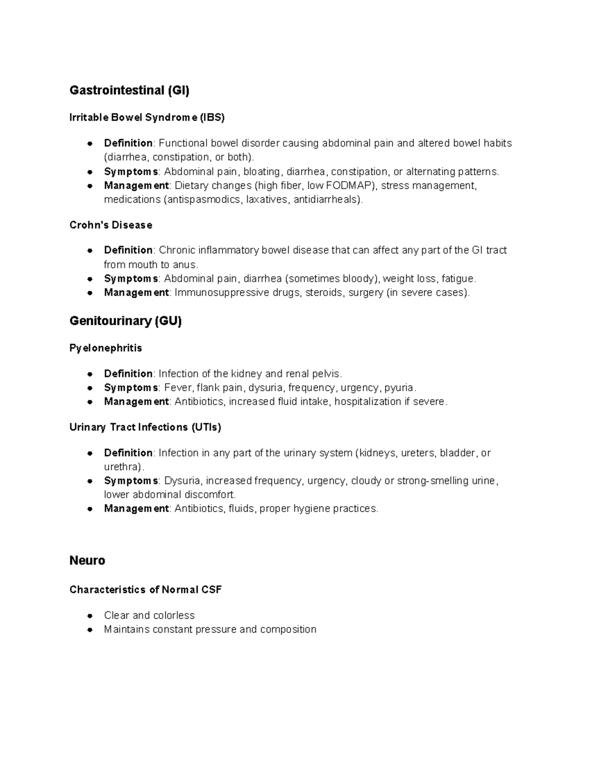 GI GU Neuro - patho notes - Gastrointestinal (GI) Irritable Bowel ...
