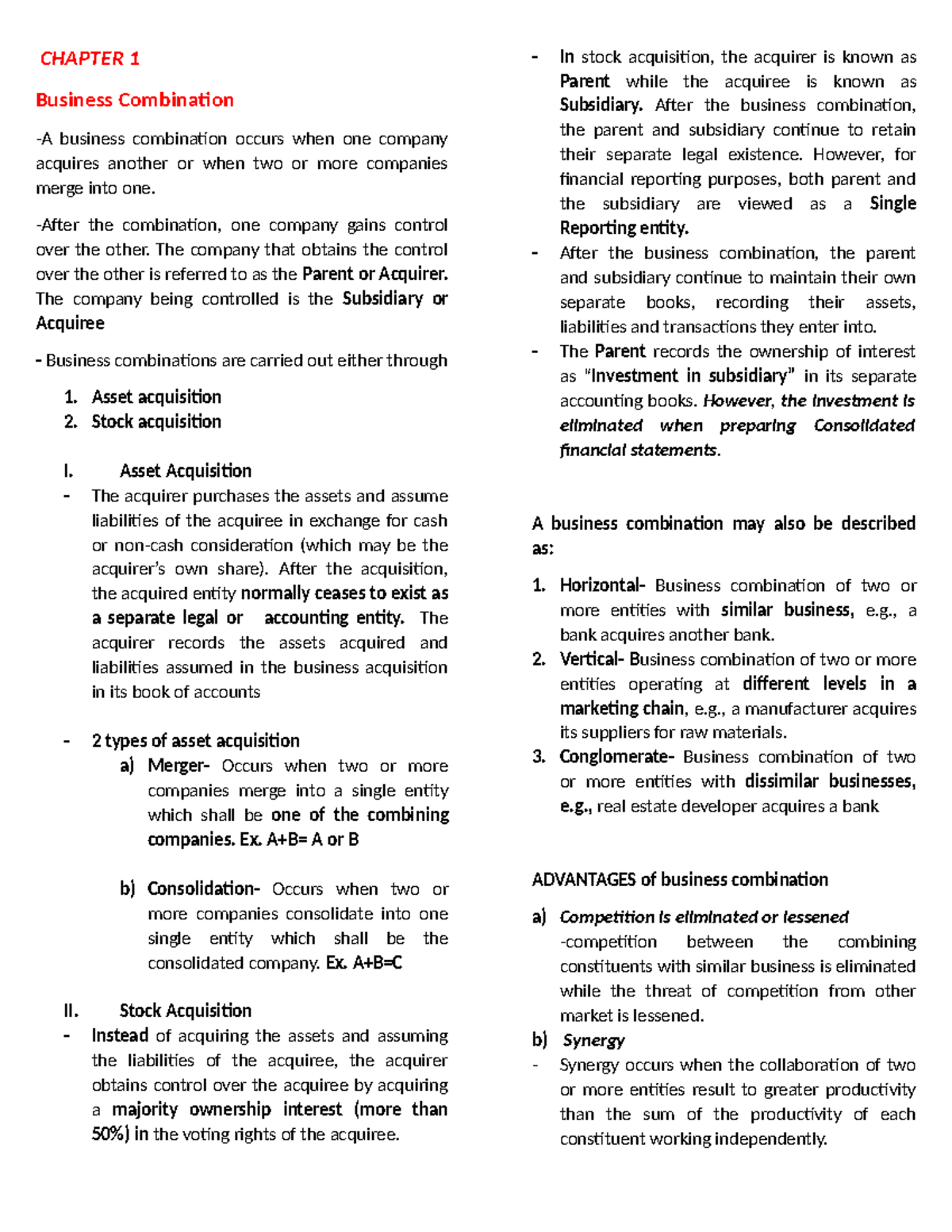 Business Combination Reviewer chapter1 - CHAPTER 1 Business Combination ...