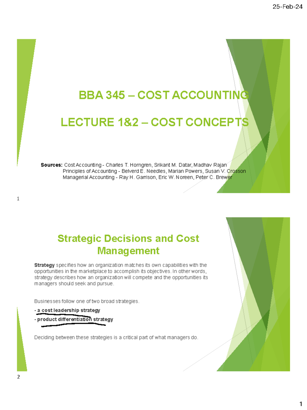 BBA 345-Lecture 1 2 - Cost Concepts - BBA 345 – COST ACCOUNTING LECTURE ...