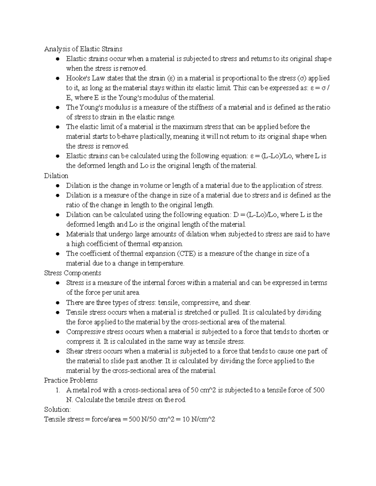 Chapter 4.2 Notes Analysis of Elastic Strains Elastic strains occur