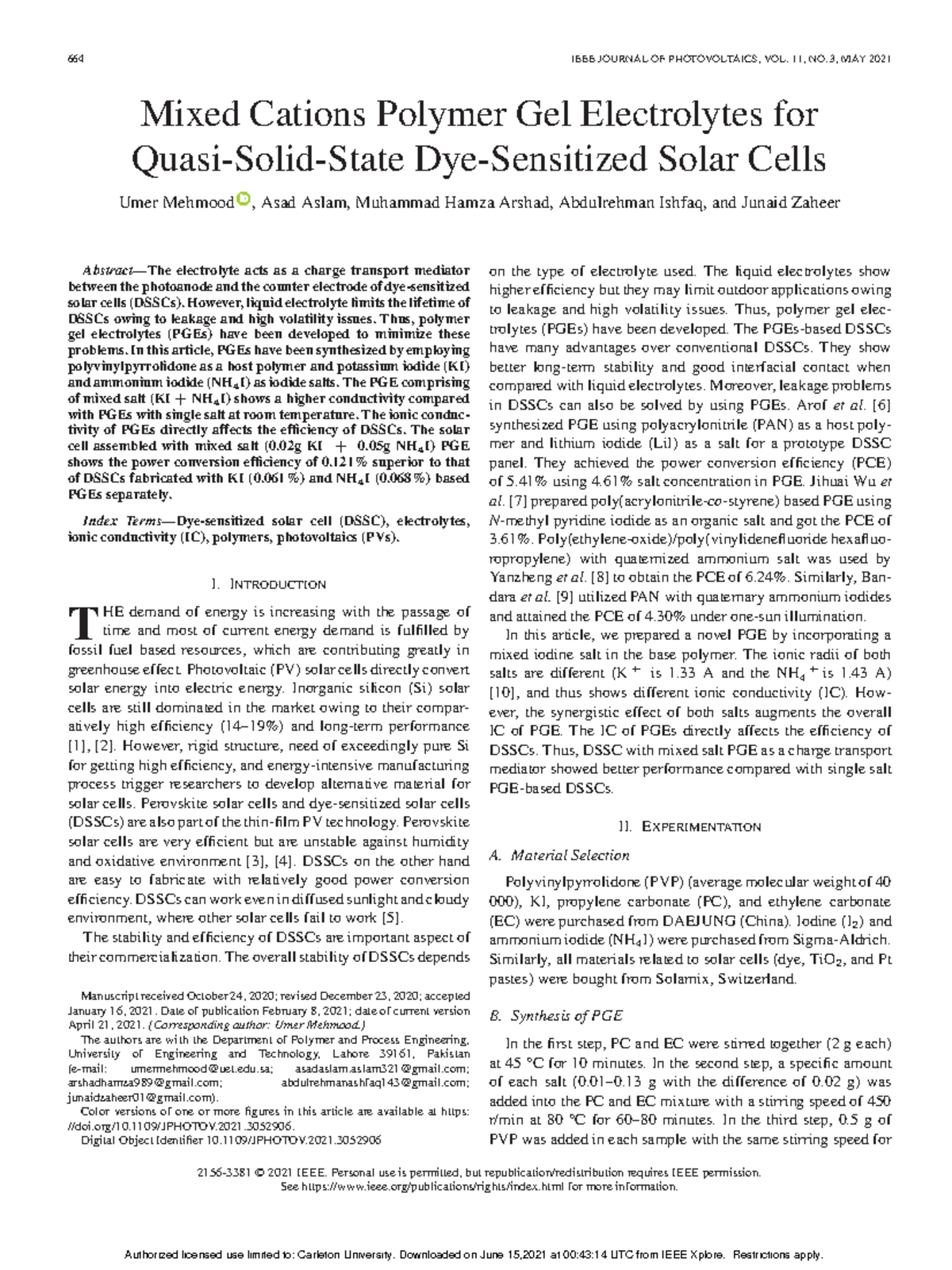 Mehmood 2021 Assignment 2 trends and issues 664 IEEE JOURNAL OF PHOTOVOLTAICS, VOL. 11, NO