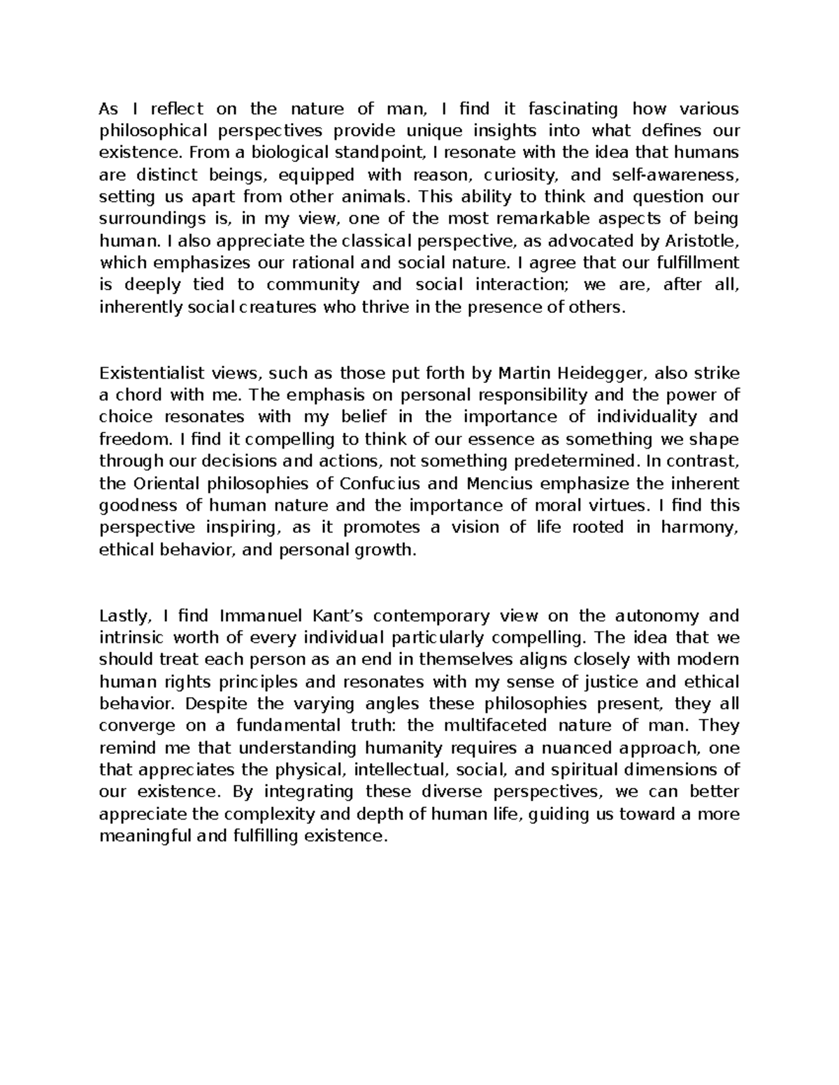 Reflection paper - As I reflect on the nature of man, I find it ...
