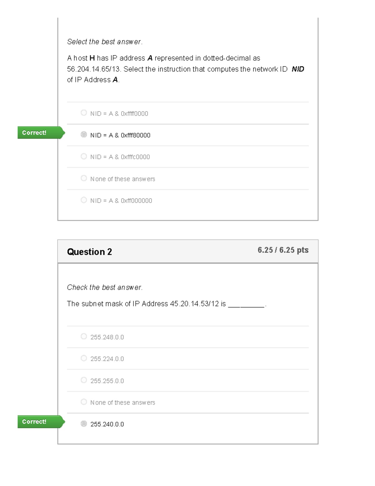 M6V6 - Subnet and network ID practice - Select the best answer. A ...