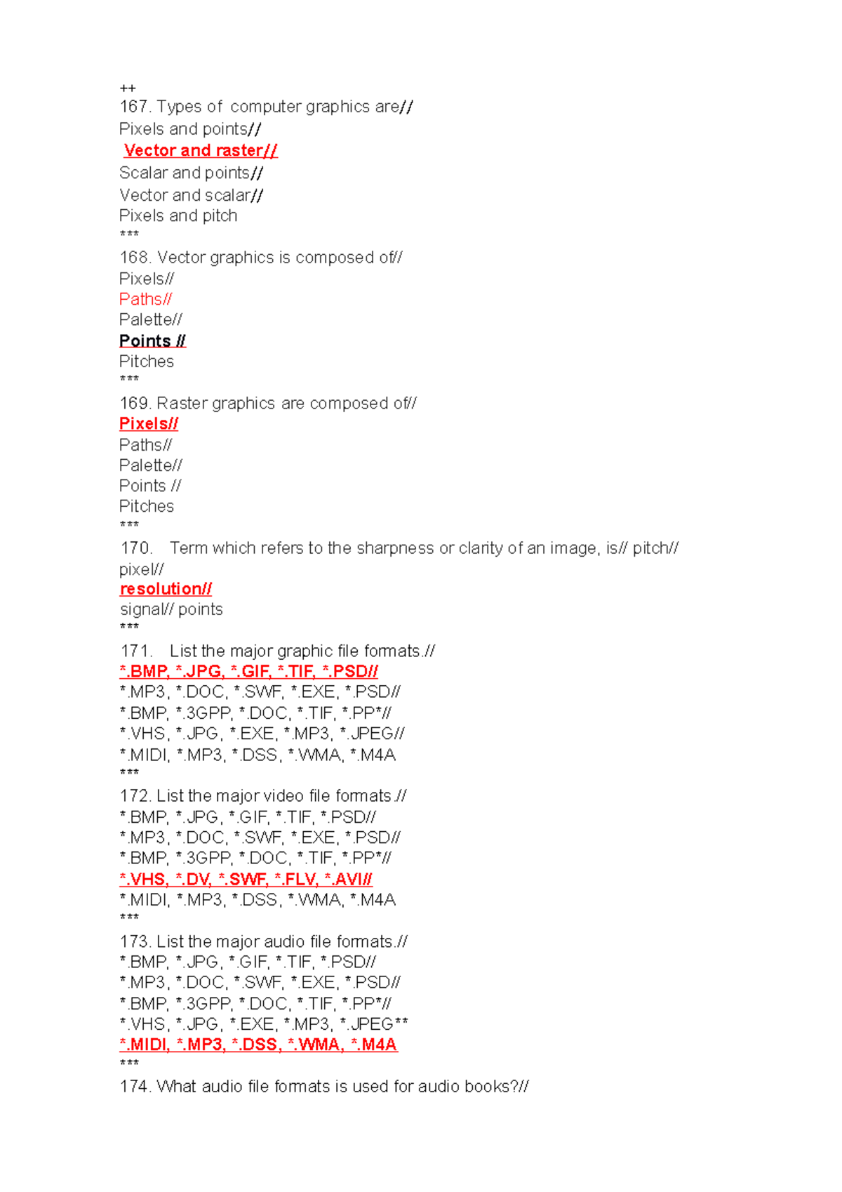 ICT MCQ 11 scdsafsacf ++ 167. Types of computer graphics are