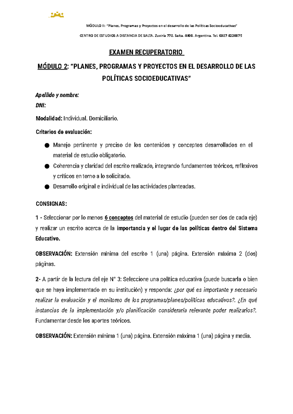 Recuperatorio M2 MÓdulo Ii “planes Programas Y Proyectos En El Desarrollo De Las Políticas 8890