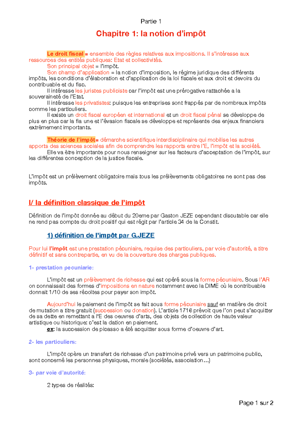 Droit fiscal chapitre 1 partie 1 - Partie 1 Chapitre 1: la notion d ...