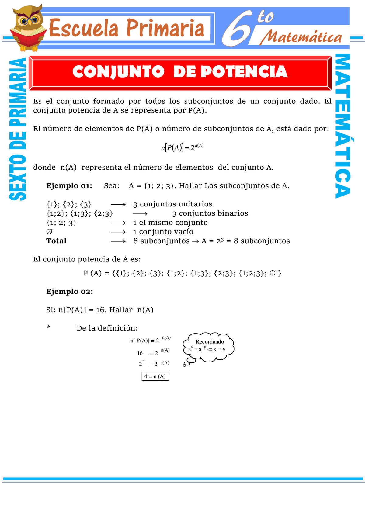 Conjunto Potencia Para Sexto De Primaria Es El Conjunto Formado Por Todos Los Subconjuntos De 9090