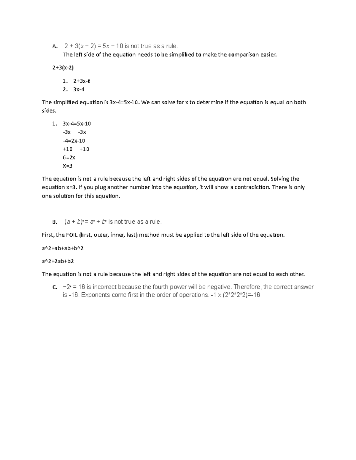 QTT2 Task 3 - Passed Task 3 - A. 2 + 3(x − 2) = 5 x − 10 is not true as ...