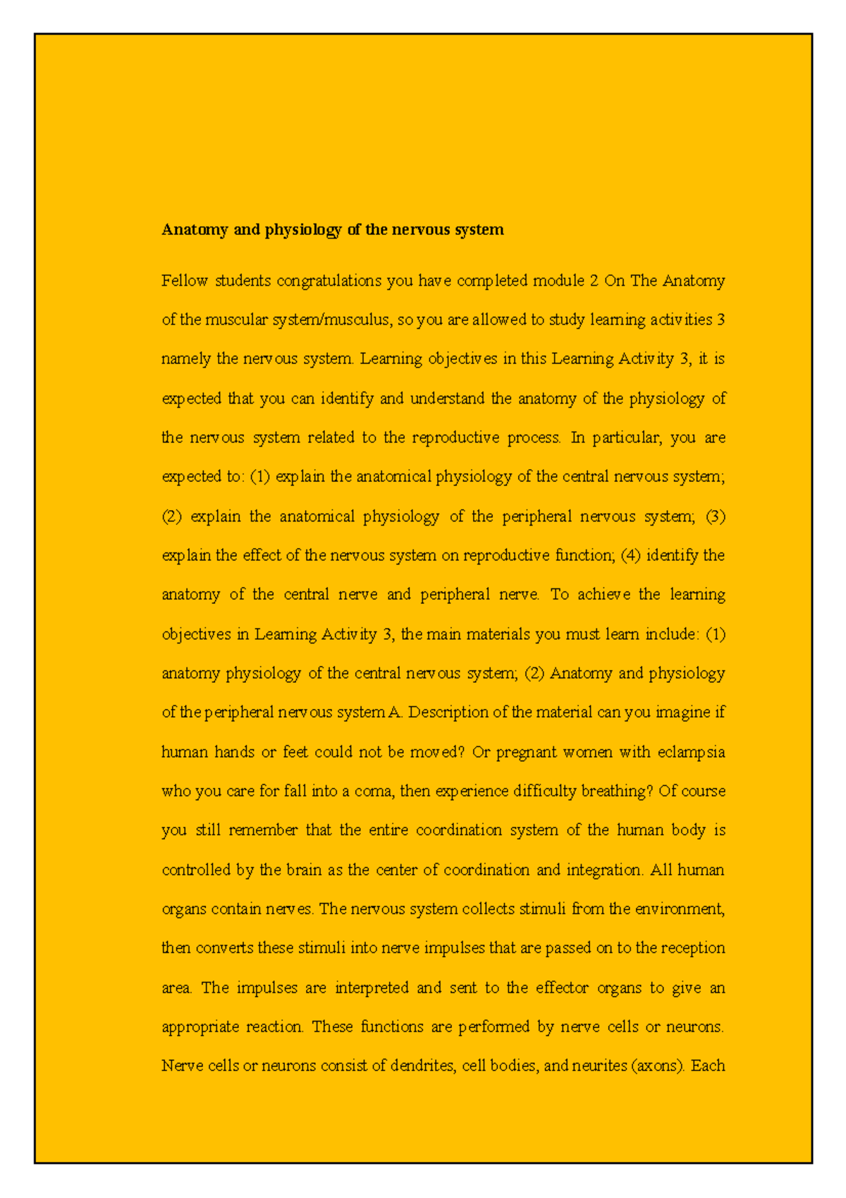 My Lecture Notes Biology - Anatomy and physiology of the nervous system ...