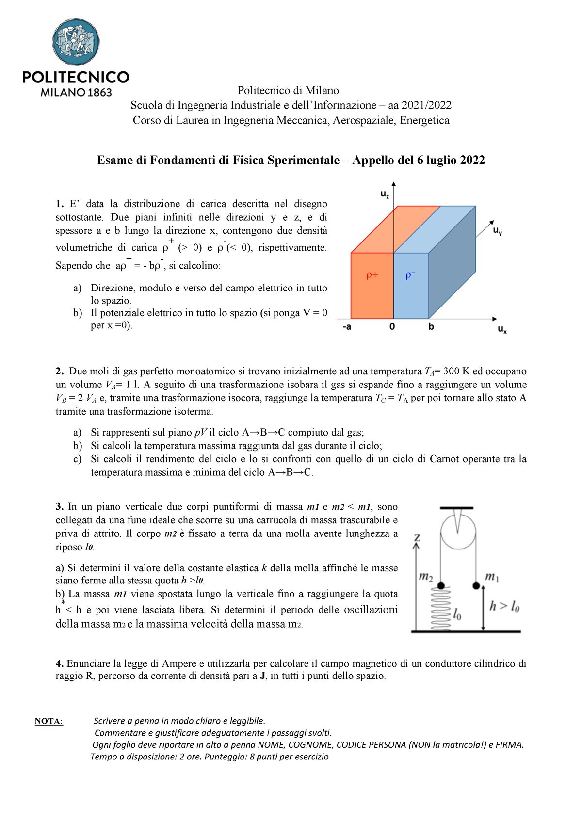 2021-2022 2° Appello Con Soluzione - Fisica Sperimentale A + B - PoliMi ...