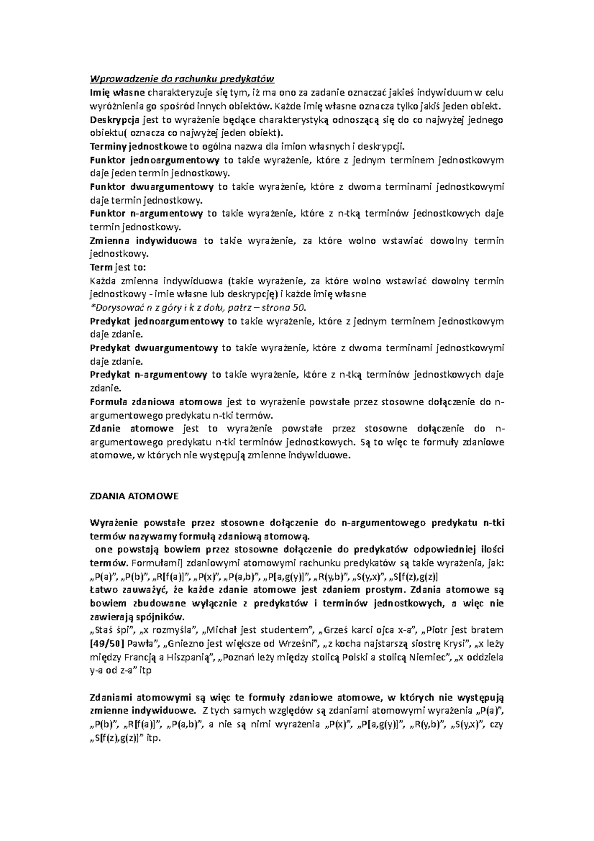 Wprowadzenie Do Rachunku Predykatow Studocu