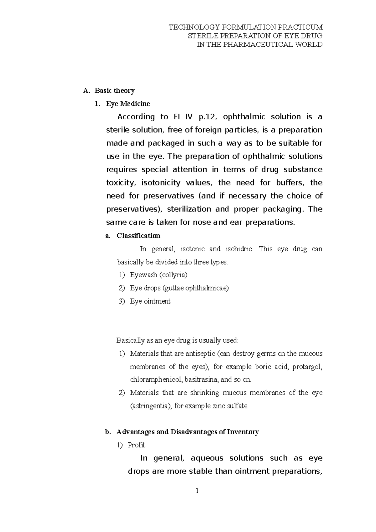 Technology Formulation Practicumsterile Preparation OF EYE Drugin THE ...