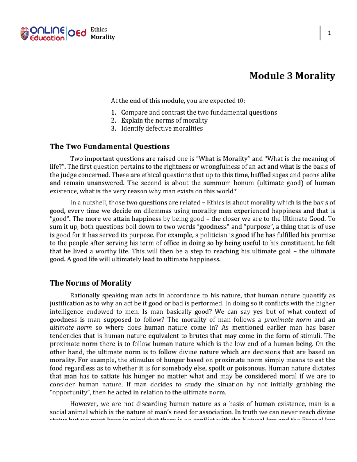 Module 3 Morality - Lecture Notes 3 - Ethics - Studocu