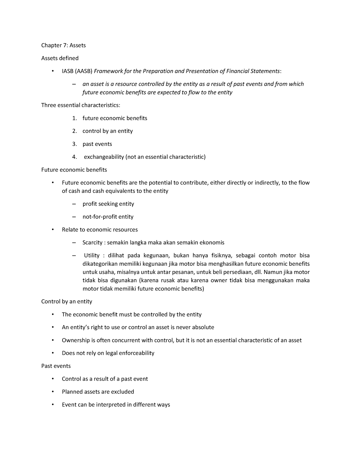 Chapter 7 - Chapter 7: Assets Assets defined - IASB (AASB) Framework ...