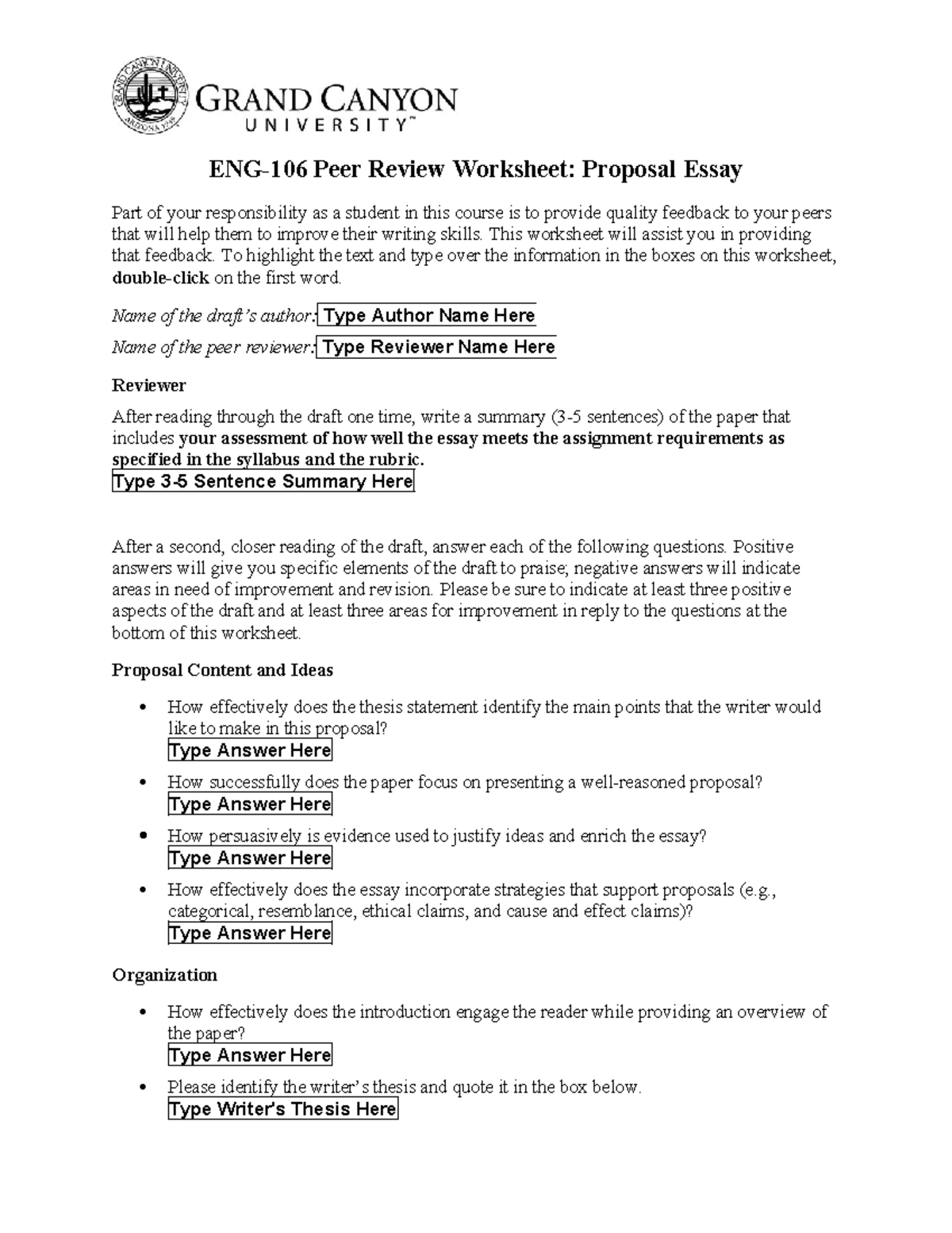 ENG106 Proposal Peer Review Worksheet - ENG-106 Peer Review Worksheet ...