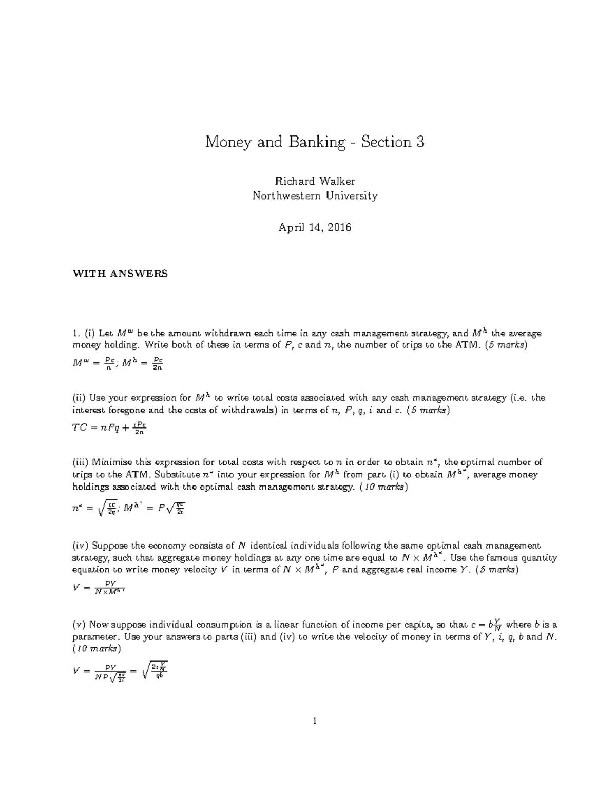 Section 3 with answers - Money and Banking - Section 3 Richard Walker ...
