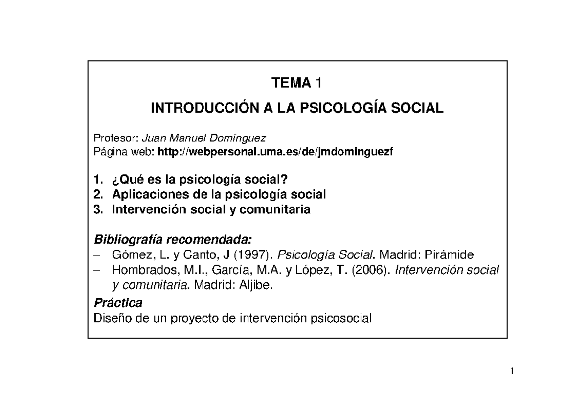 Tema1-introduccion A La Psicologia Social - TEMA 1 INTRODUCCIÓN A LA ...