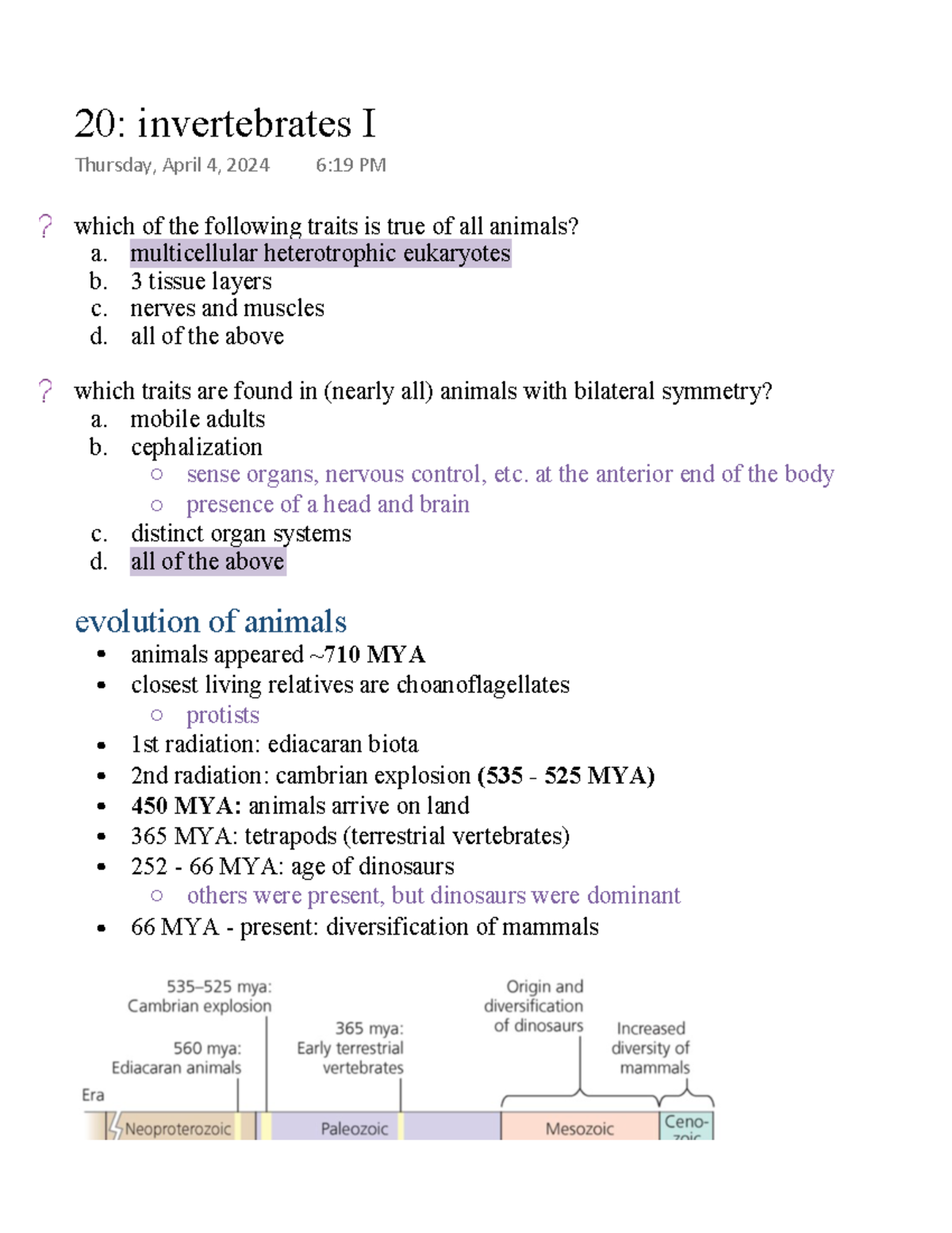 UVA BIOL 2200 Lesson 20 - Invertebrates I - which of the following ...