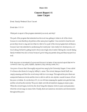 Concert Report #4 - Music 1211 Concert Report Anne Carper Event: A ...