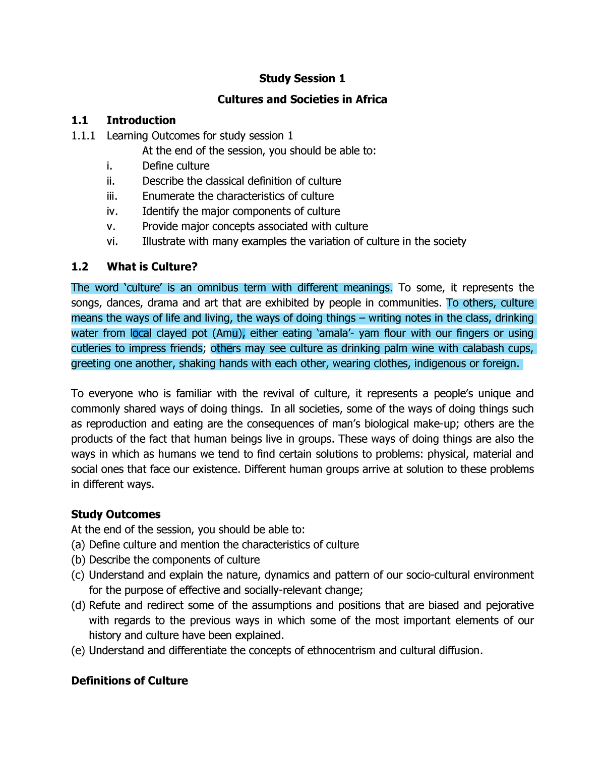 GST 201 (1) 22011 2 161130 - Study Session 1 Cultures And Societies In ...