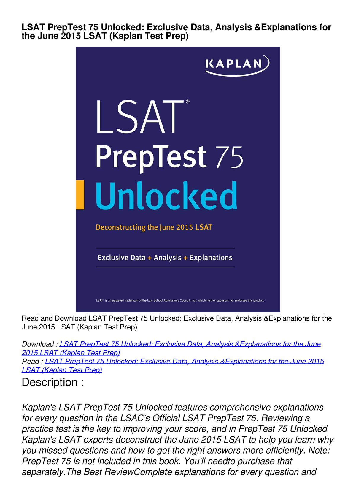 DOWNLOAD/PDF LSAT PrepTest 75 Unlocked: Exclusive Data, Analysis ...