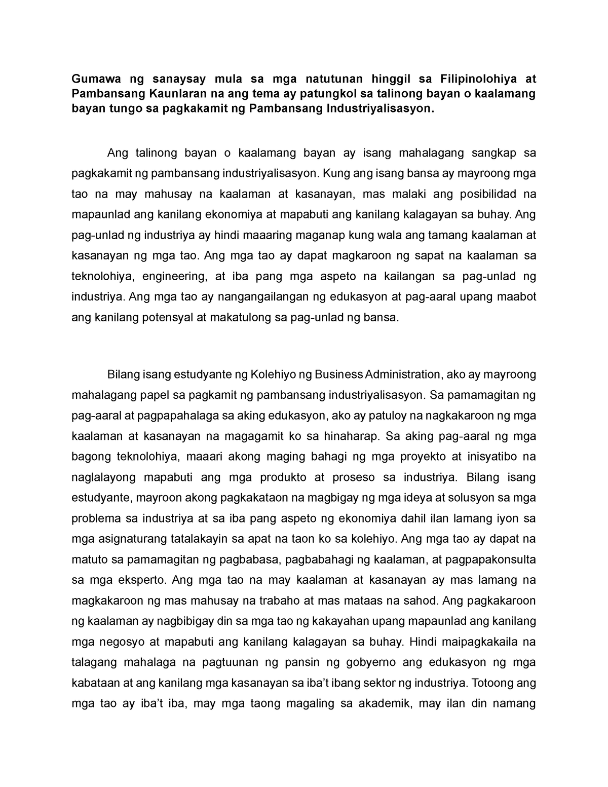 Gumawa Ng Sanaysay Mula Sa Mga Natutunan Hinggil Sa Filipinolohiya At ...