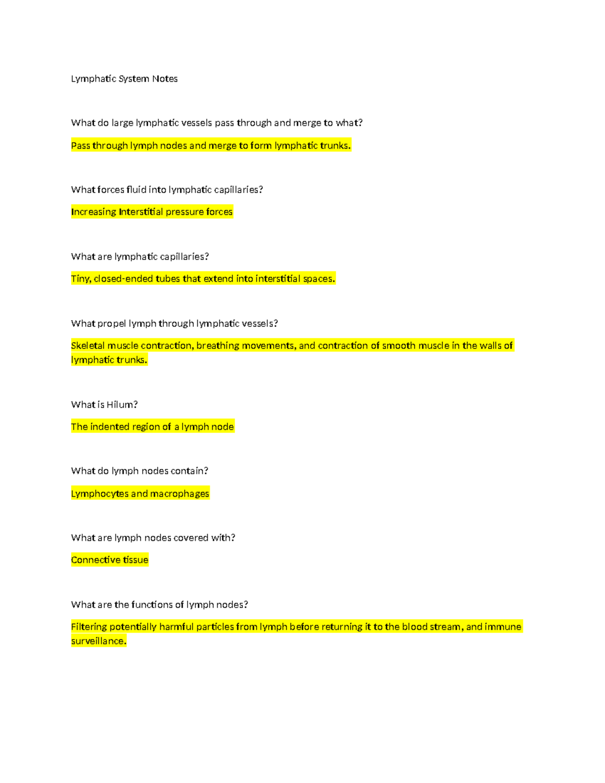 Lymphatic System Notes - Lymphatic System Notes What do large lymphatic ...