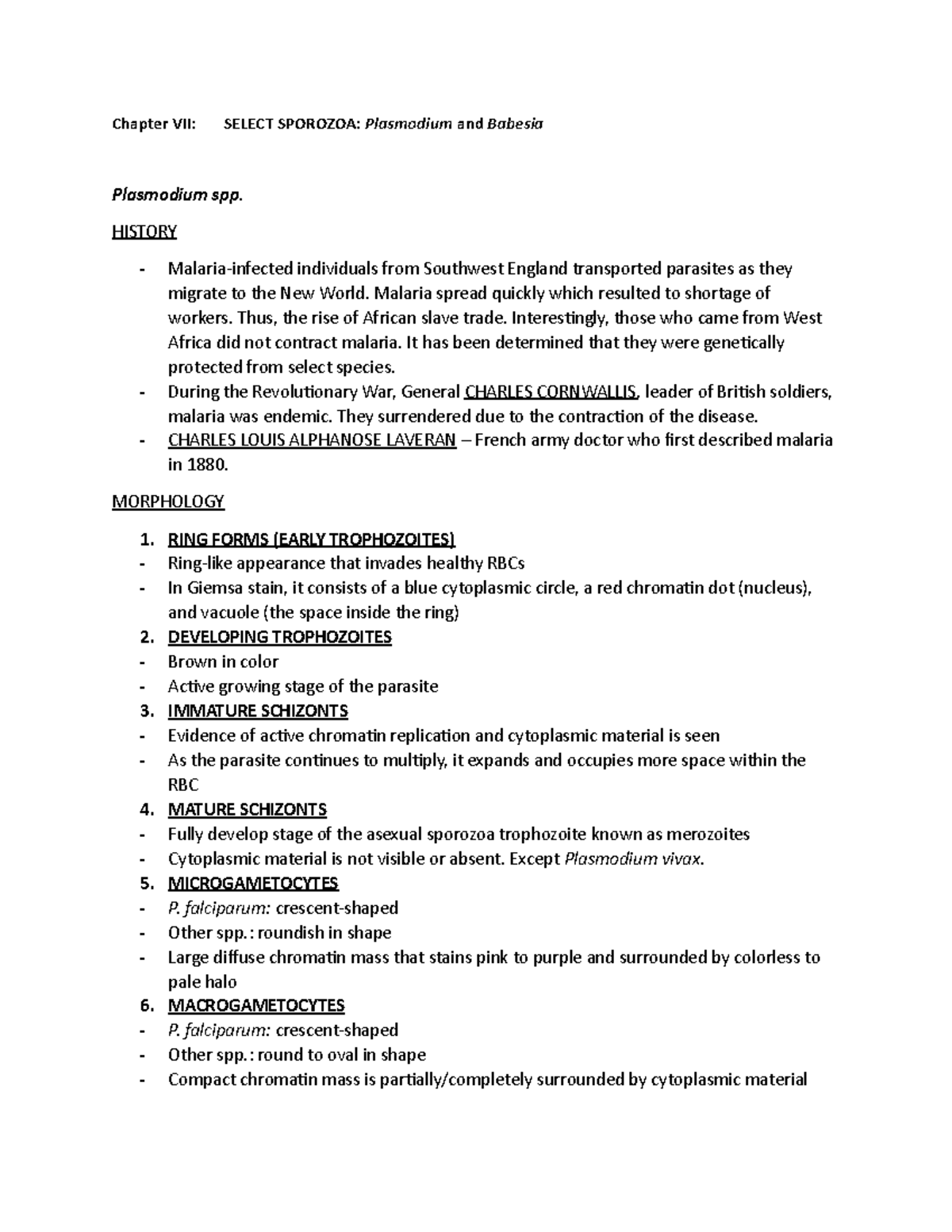 Chapter 7 Selected Protozoa - Chapter VII: SELECT SPOROZOA: Plasmodium ...